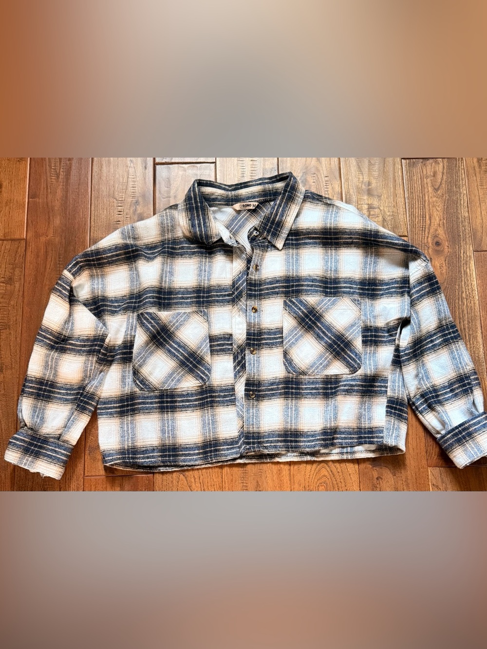 Ci Sono Blue and Cream Plaid Button-Down Shirt